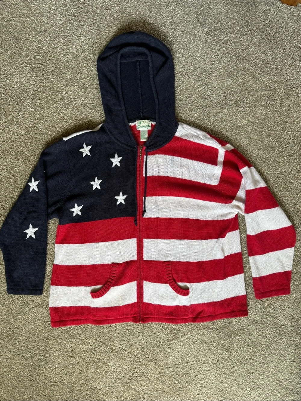 The Quacker Factory Patriotic Stars and Stripes Zipup Hoodie Size XL